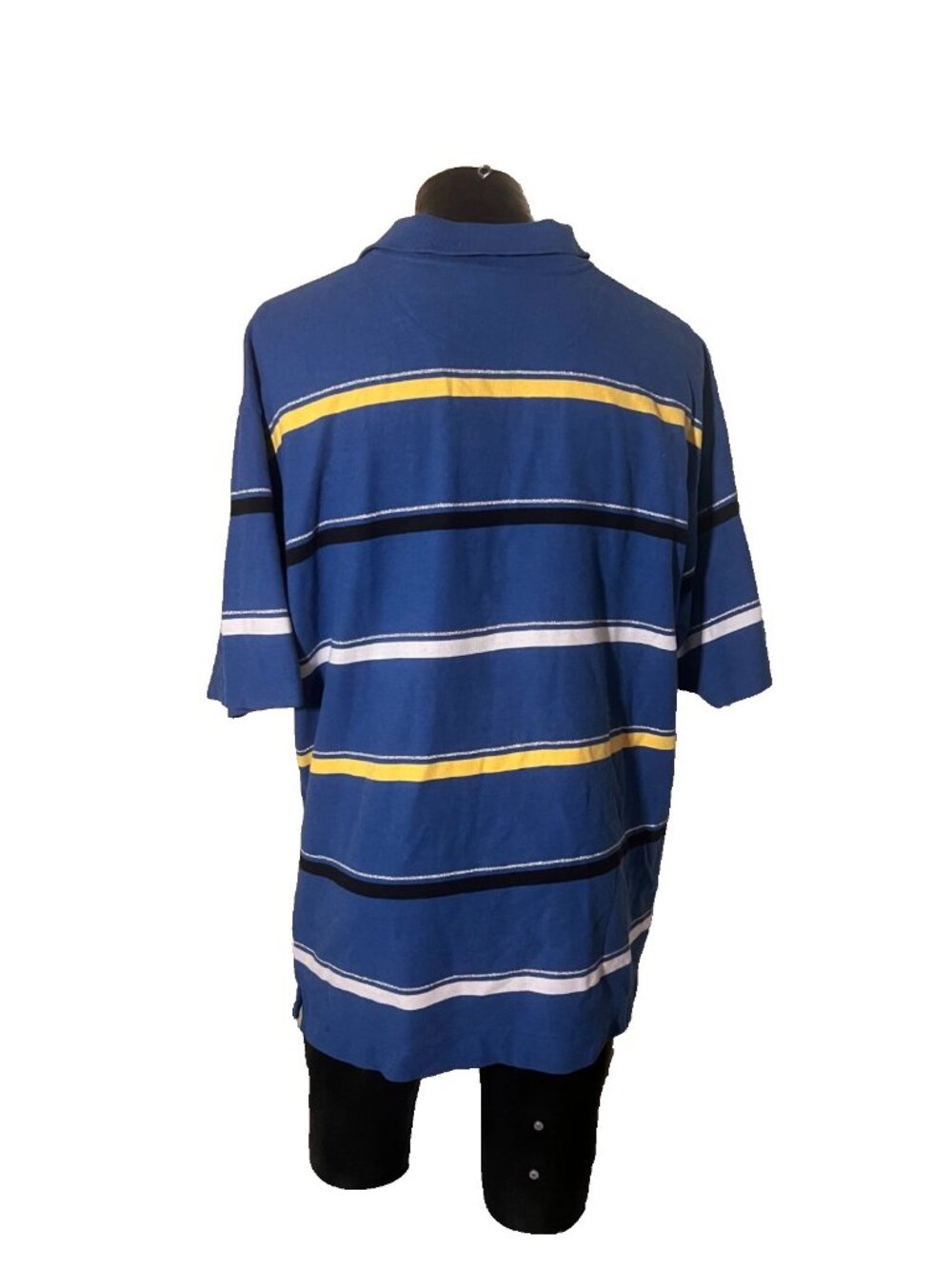 Vintage Karl Kani Gold Polo Shirt Mens XXL Blue Yellow Striped Y2K Hip Hop Cyber - Picture 2 of 4